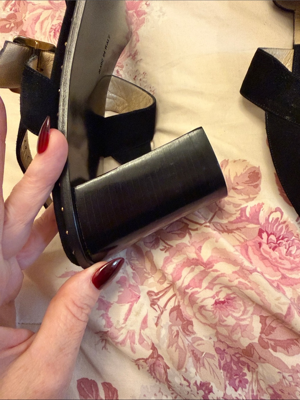 Salvatore Ferragamo Black Suede Stud-Trim Slingback Sandals with Gold Buckles - Picture 6 of 9